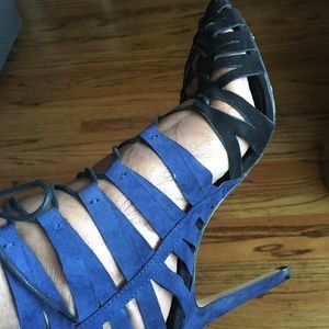 Zara Black & Blue lace up high heel sandal.